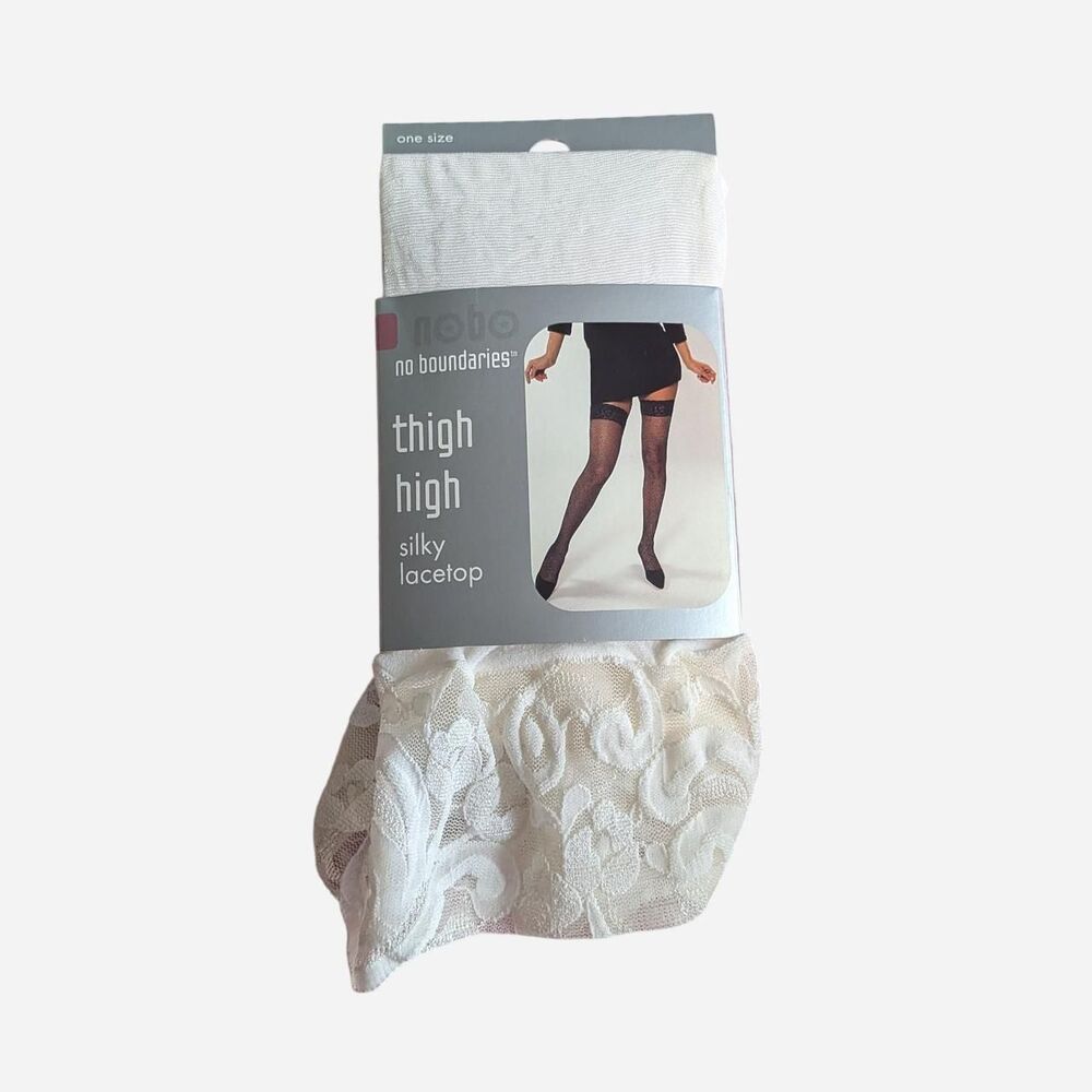 NWT No Boundaries Coquette White/Cream Sheer Lace Top Thigh High Stockings OS
